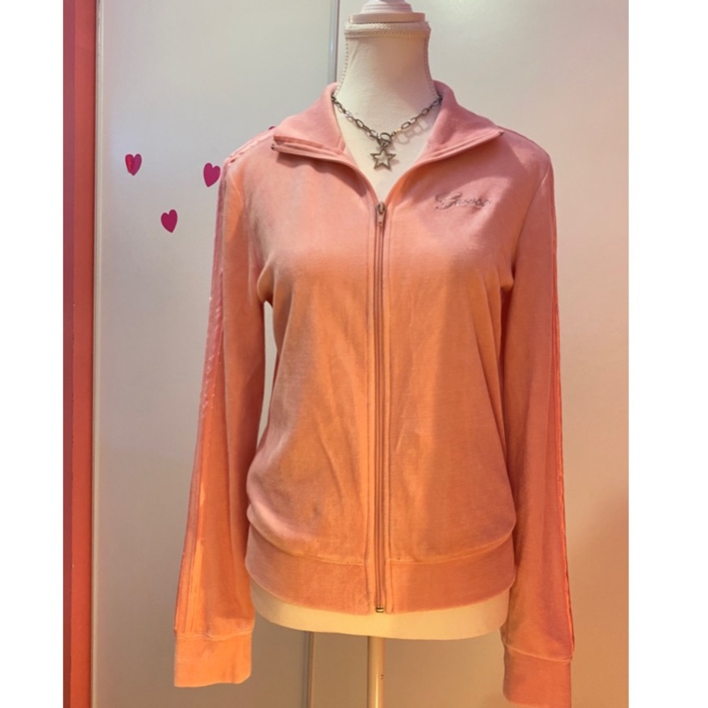 Y2K EUC Soft Pink GUESS Jeans Tracksuit Zip-up Top